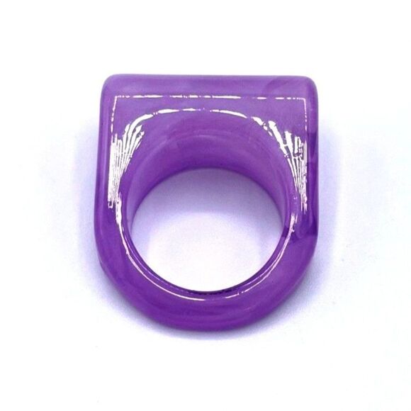 Purple and White Swirl Acrylic Geometric Barrel Chunky Statement Ring Size 8.5 - Picture 5 of 8